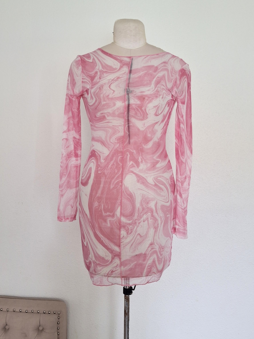 naked wardrobe Pink Marble-Print Long Sleeve Swim Coverup